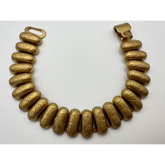Unsigned Joseff of Hollywood gold tone Victorian Revival book chain bracelet